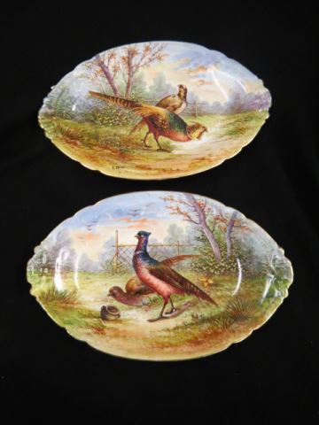 Appraisal: Pair of Limoges Porcelain Handpainted Dishes pheasant design artist signed