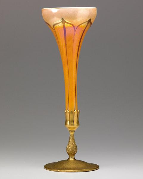 Appraisal: TIFFANY STUDIOS Favrile glass flaring vase in gold and puce