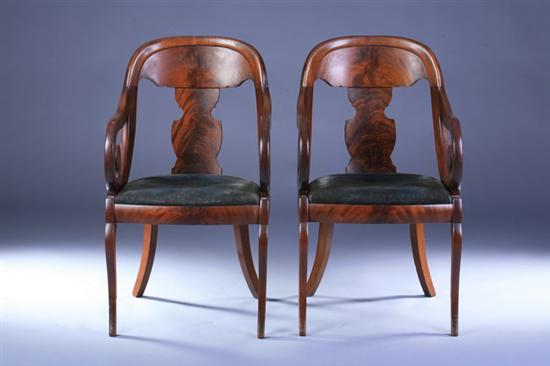 Appraisal: SET OF FOUR AMERICAN EMPIRE MAHOGANY ARM CHAIRS Mid th