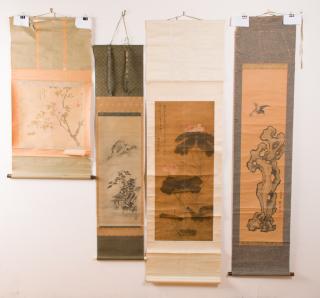 Appraisal: Japanese Scrolls Four Includes Early th century Japanese scroll painting