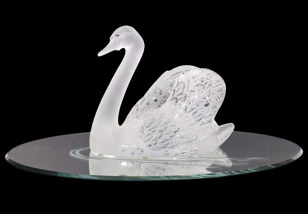 Appraisal: Lalique Crystal Swan on Mirror Plateau Lalique clear and frosted