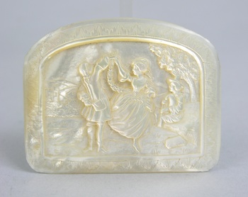 Appraisal: Carved Mother-Of-Pearl Plaque A hand carved relief plaque depicting a