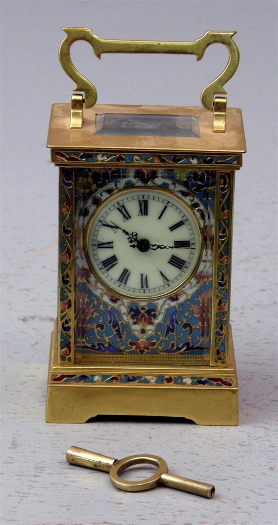 Appraisal: Brass Champleve enamelled carriage clock with single barrel day movement