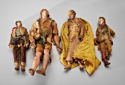 Appraisal: Four Italian cr egrave che figures carved and polychromed wood