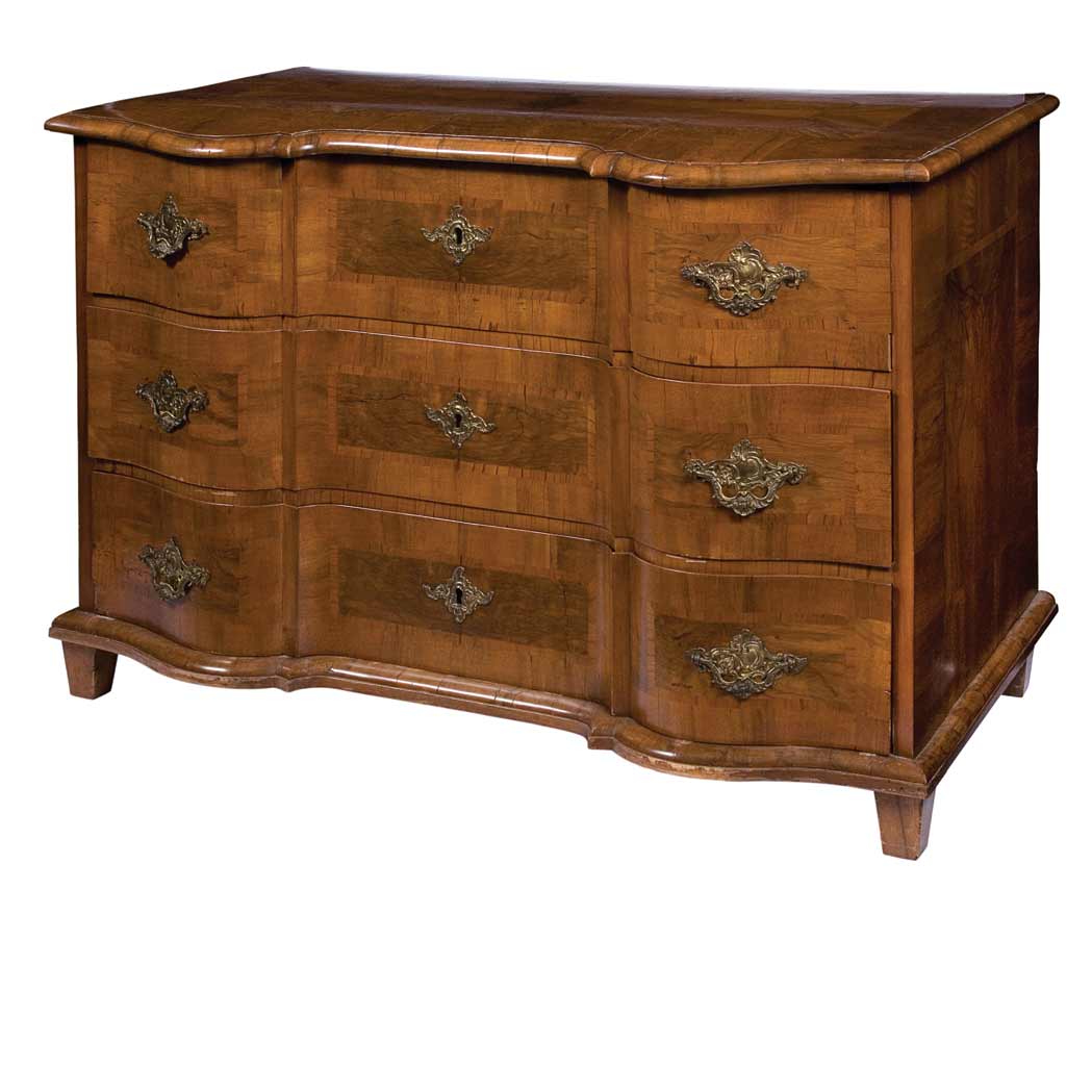 Appraisal: South German Baroque Walnut Commode The rectangular molded top of