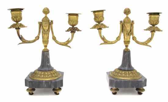 Appraisal: A Pair of Empire Style Gilt Bronze and Stone Two-Light