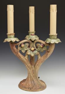 Appraisal: Rare Weller Three Light Woodcraft Candelabra c Rare Weller Three