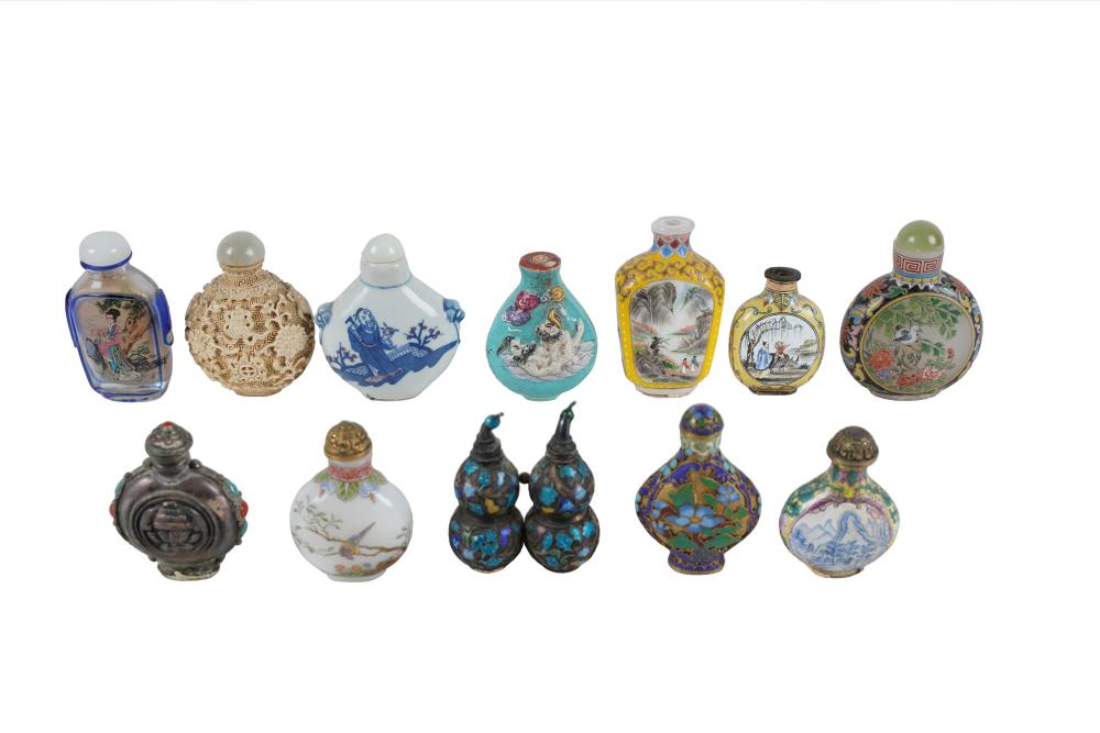 Appraisal: GROUP OF DECORATIVE SNUFF BOTTLEScomprising twelve porcelain enamel and cloisonne