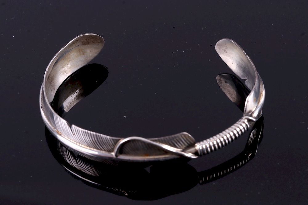 Appraisal: Navajo Signed Sterling Silver Feather Bracelet Included in this lot