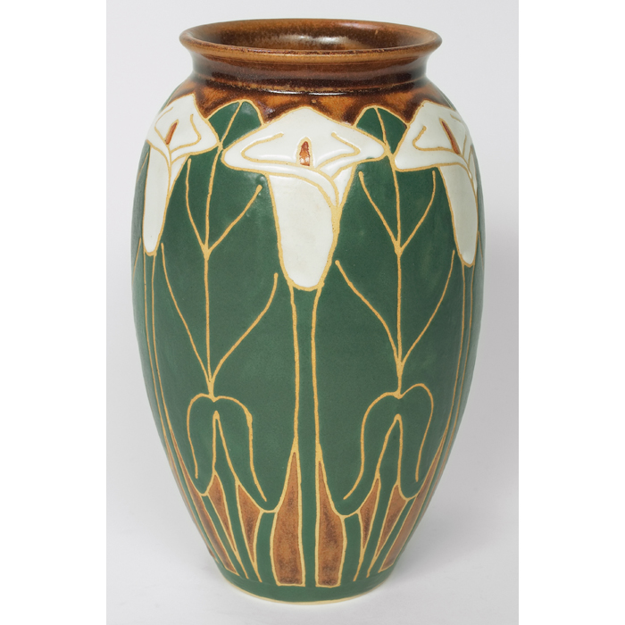 Appraisal: Common Ground Pottery vase contemporary swollen shape with calla lilies