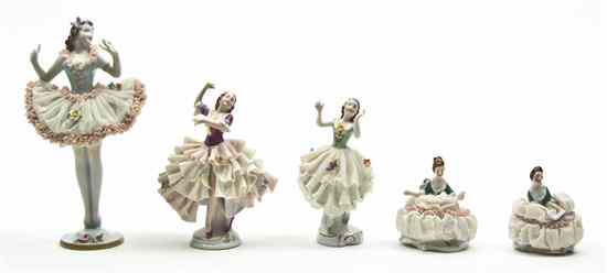 Appraisal: A Collection of Five German Porcelain Lace Figures of various