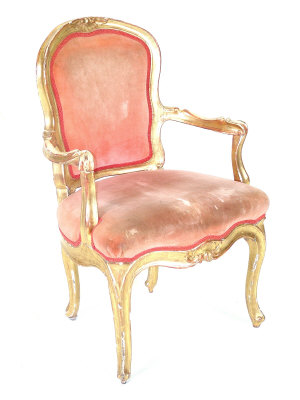 Appraisal: An Italian giltwood fauteuil the moulded upholstered back with scrolling