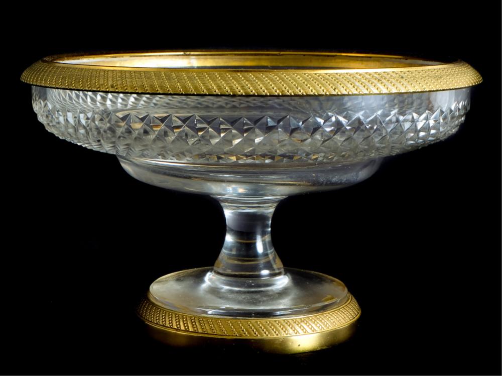 Appraisal: FRENCH GILT METAL MOUNTED CRYSTAL COMPOTE TAZZAEarly th century French