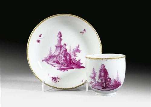 Appraisal: COMMEDIA DELL'ARTE' CUP AND SAUCER Frankenthal Joseph Adam Hannong circa