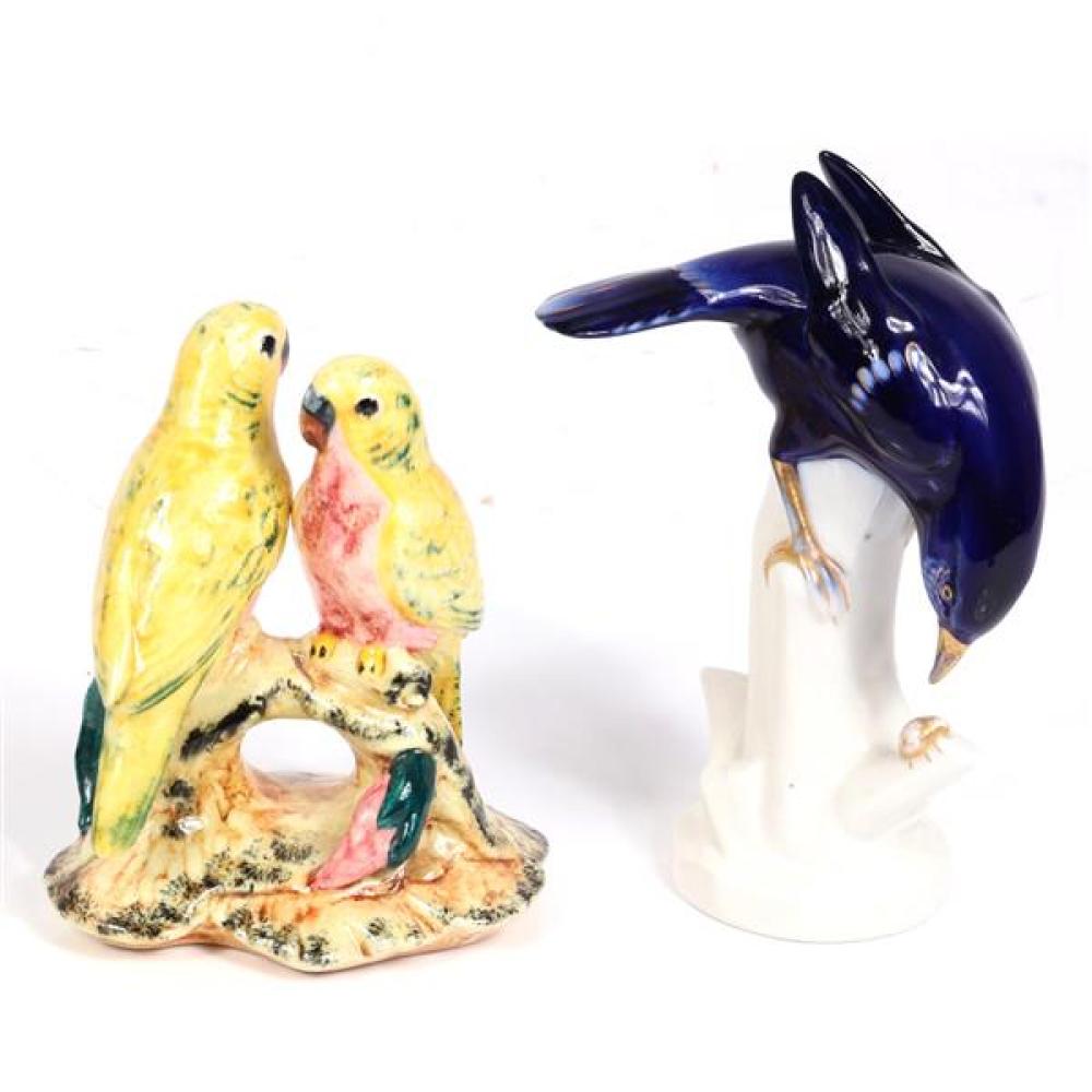 Appraisal: TWO PORCELAIN BIRD FIGURES PAIR OF YELLOW STANGL CANARY LOVEBIRDS