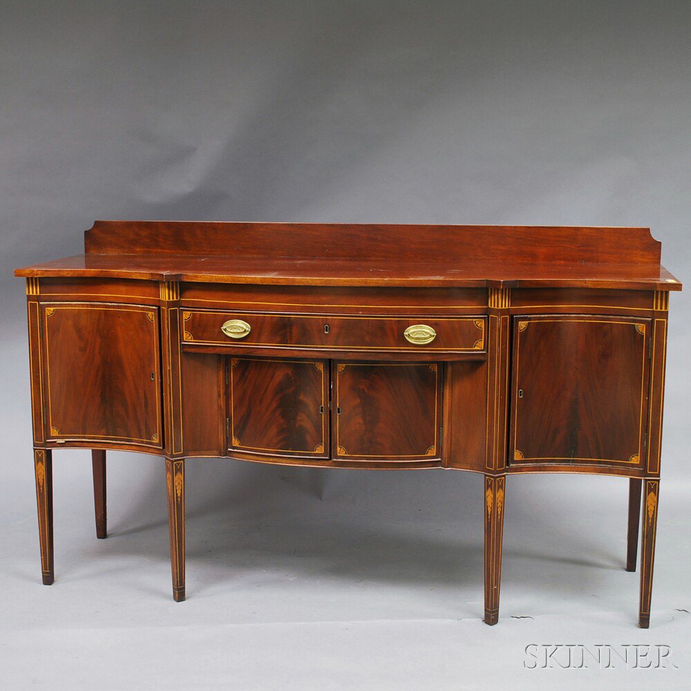 Appraisal: Federal-style Inlaid Mahogany Sideboard the shaped top and back splat