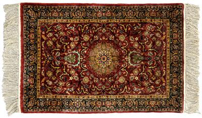 Appraisal: Silk rug Tabriz design central medallion with vines and leaves