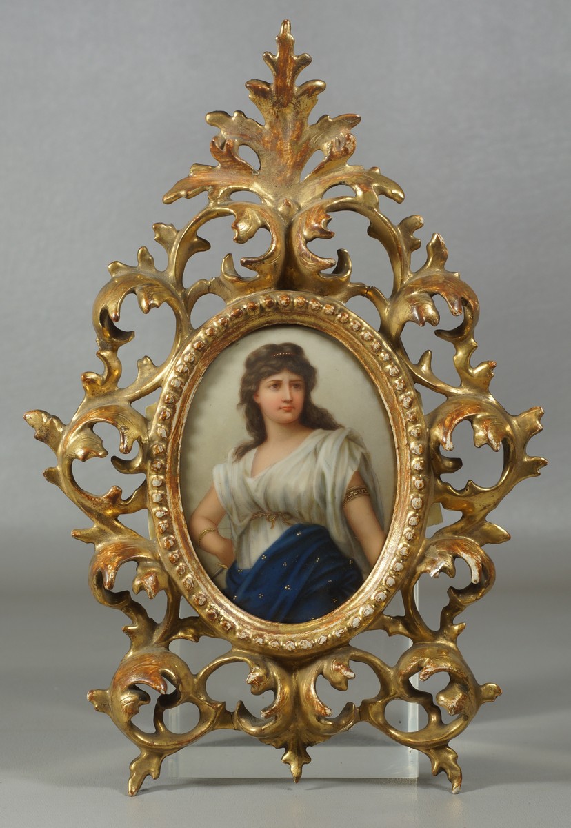 Appraisal: German Painted Porcelain Plaque of a young woman titled Medea