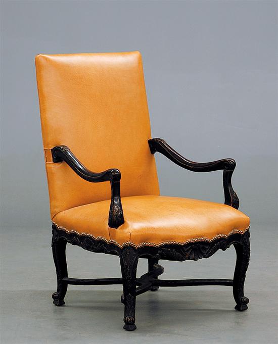 Appraisal: Louis XV style walnut armchair early th century rectangular upholstered