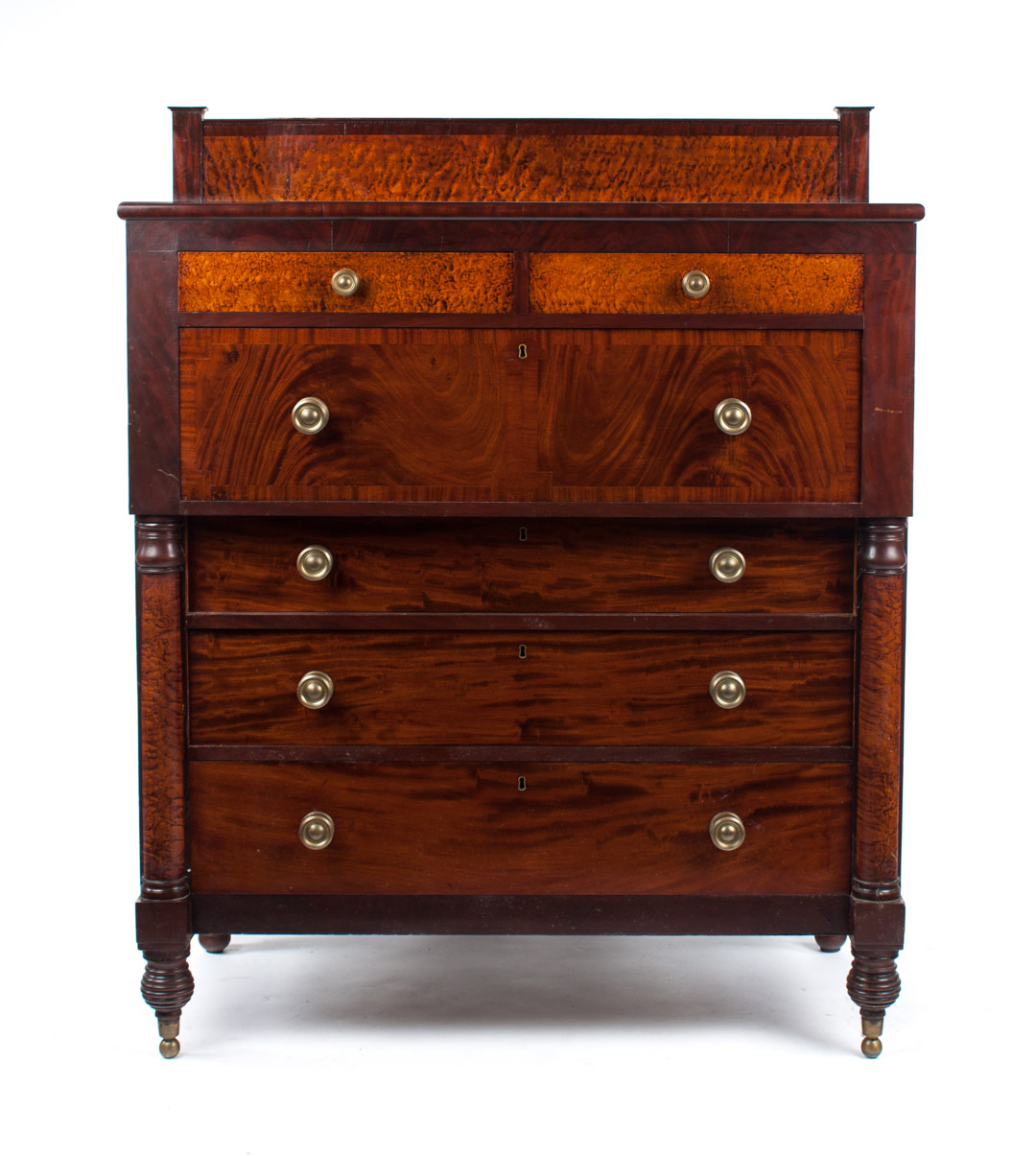 Appraisal: American Classical mahogany chest New York circa in bird's-eye maple