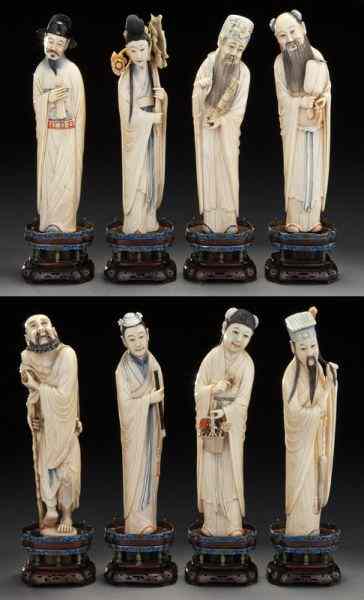 Appraisal: Chinese Qing carved polychrome ivory immortals International shipping IS NOT