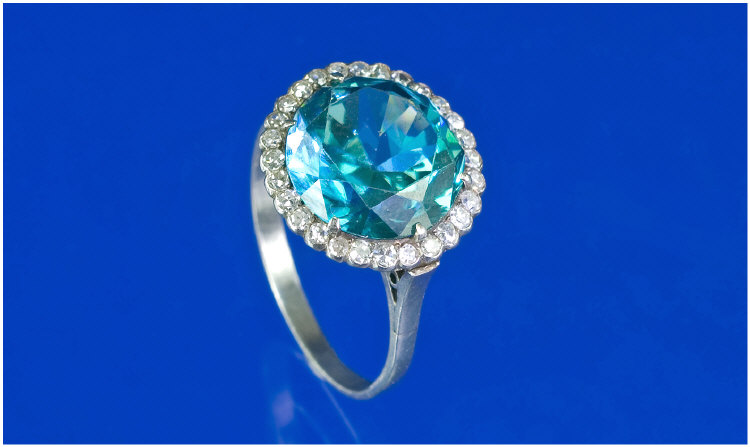 Appraisal: A Belle Epoch Diamond And Blue Zircon Ring Large Central