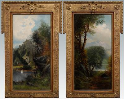 Appraisal: Pair th century paintings American School landscapes one with figures