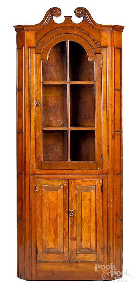 Appraisal: Diminutive pine one-piece corner cupboard Diminutive pine one-piece pine corner