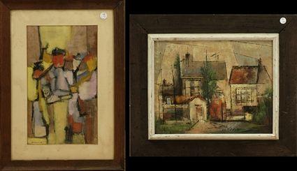 Appraisal: th Century School Abstract Village Scene Oil on canvas signed