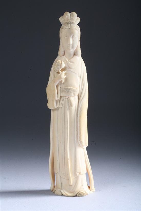 Appraisal: CHINESE IVORY CARVING OF A LADY th century 'Yufang' two-character