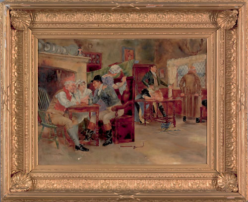 Appraisal: English late th c oil on canvas tavern scene x