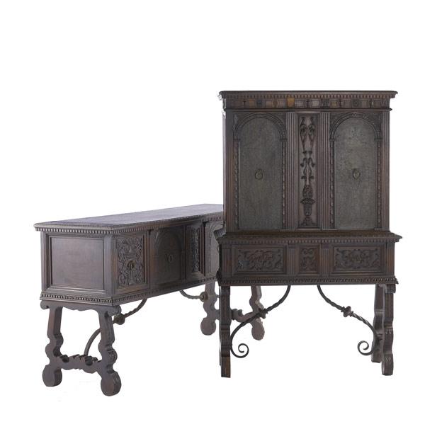 Appraisal: JACOBEAN STYLE PARTIAL DINING ROOM SET In walnut set includes