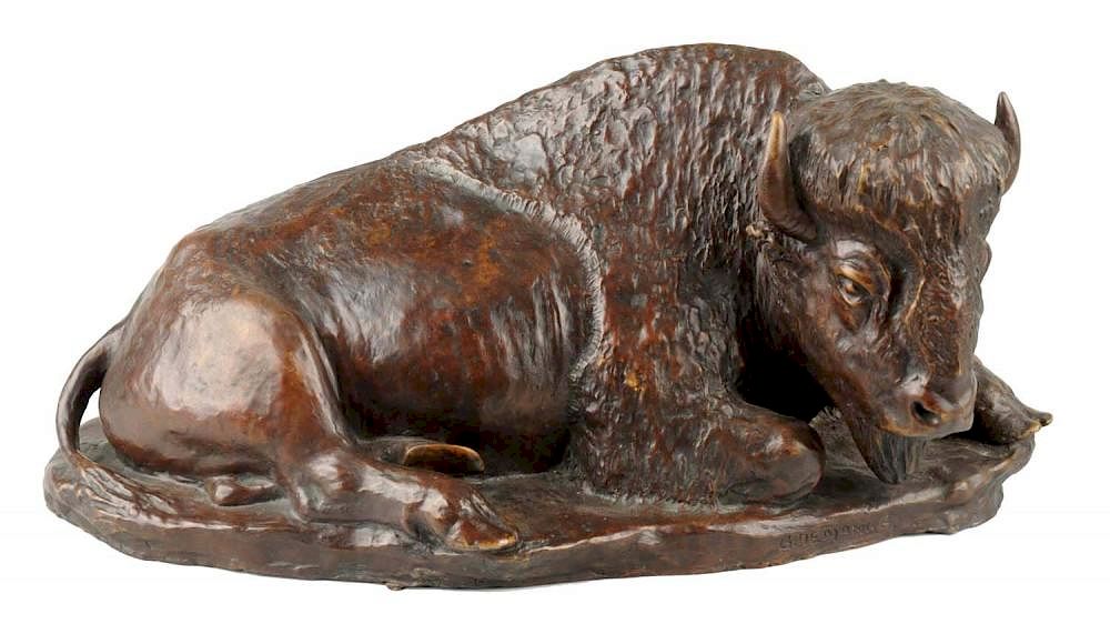 Appraisal: Bronze Bison By G Demange This bronze sculpture of a