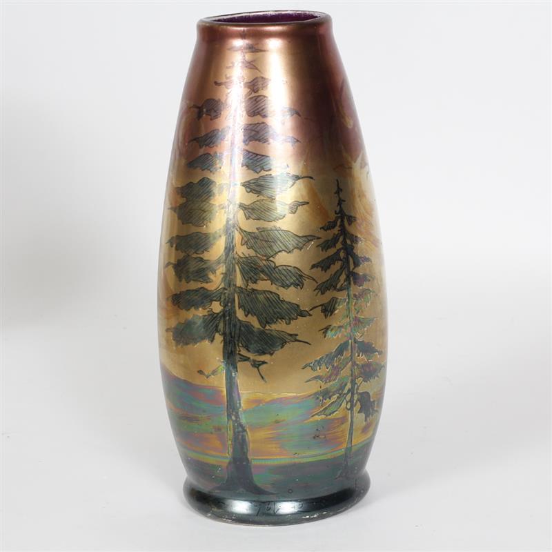 Appraisal: Weller Lasa art pottery vase with hand painted pine trees