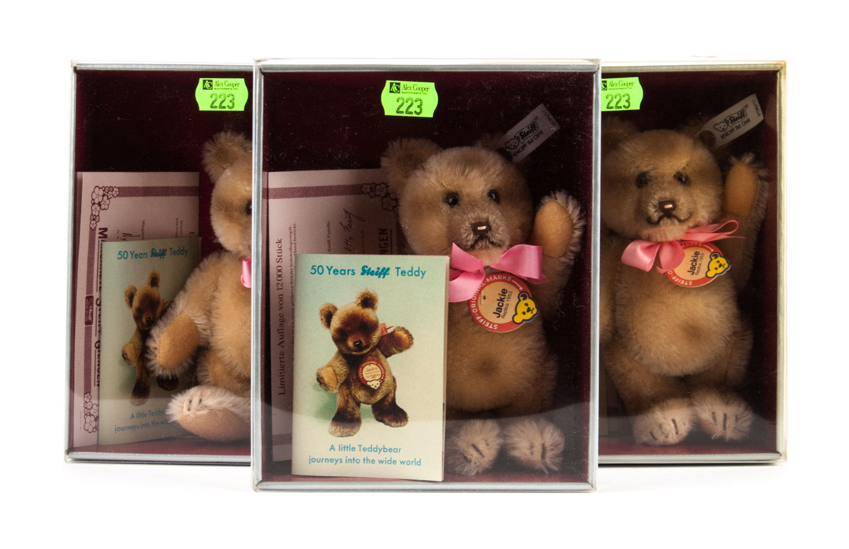 Appraisal: Three Steiff Jackie bears with boxes Condition No apparent faults