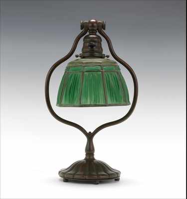 Appraisal: Tiffany Studios Green Linen Fold Desk Lamp Original patina on