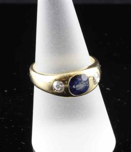 Appraisal: An ct gold sapphire and diamond gypsy set three stone