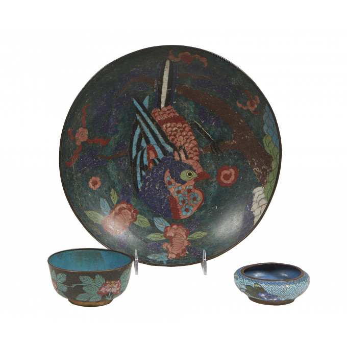 Appraisal: Three Pieces of Chinese Cloisonne early th c consisting of