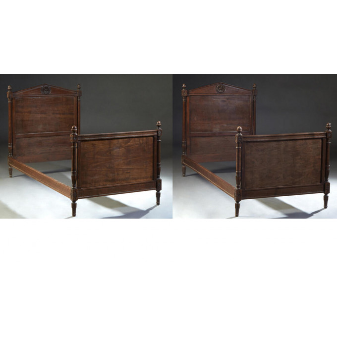 Appraisal: Pair of French Empire Carved Walnut Beds th c the