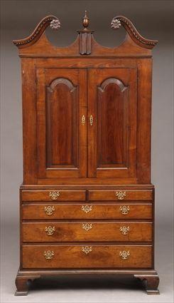 Appraisal: PENNSYLVANIA CHIPPENDALE FIGURED WALNUT LINEN PRESS LANCASTER OR MONTGOMERY COUNTY