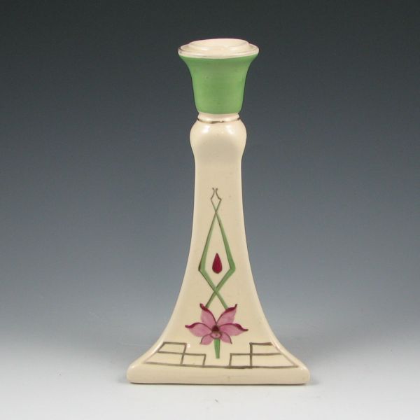 Appraisal: Roseville Decorated Creamware - candlestick Unmarked Mint tall