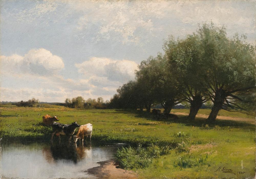 Appraisal: HERMANN GUSTAV SIMON PENNSYLVANIA GERMANY - CATTLE AT A WATERING