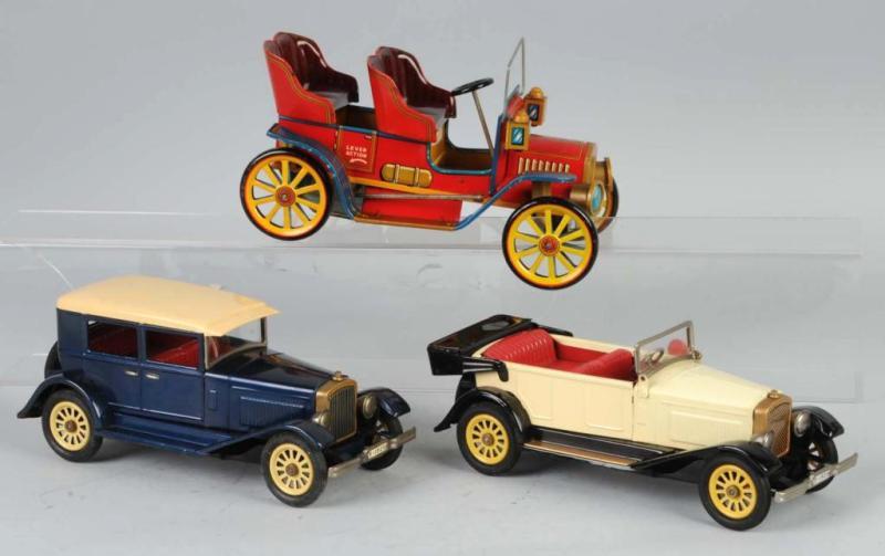 Appraisal: Lot of Tin Old-Timer Car Friction Toys Description Japanese Working