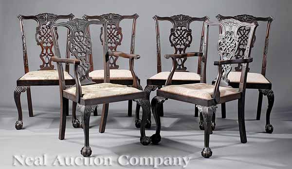 Appraisal: A Set of Six Chippendale-Style Carved Mahogany Dining Chairs c