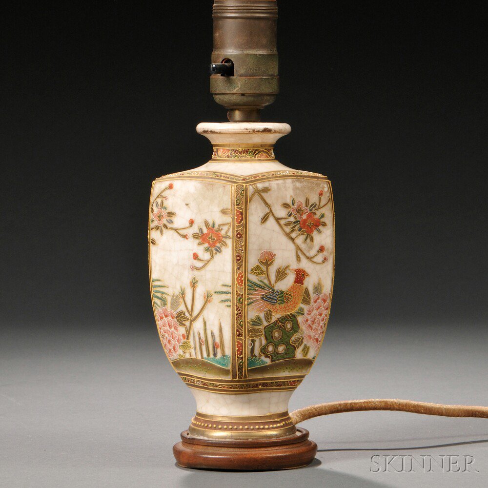 Appraisal: Satsuma Vase Mounted as a Lamp Japan th century square