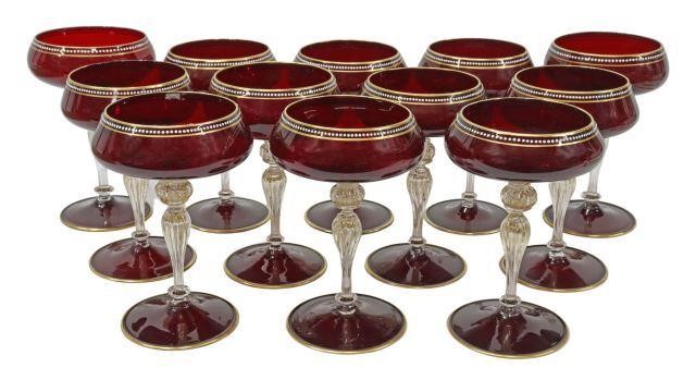 Appraisal: lot of Italian Murano ruby red glass champagne coupes having