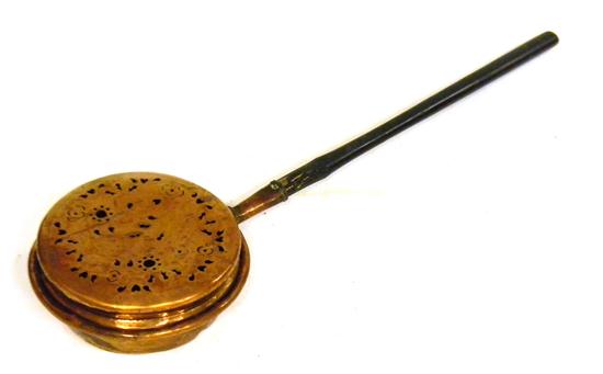 Appraisal: th C bed warmer copper pan pierced with geometric floral