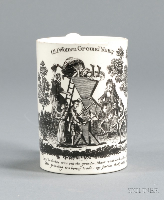 Appraisal: Transfer Decorated Mug Depicting Old Women Ground Young England late