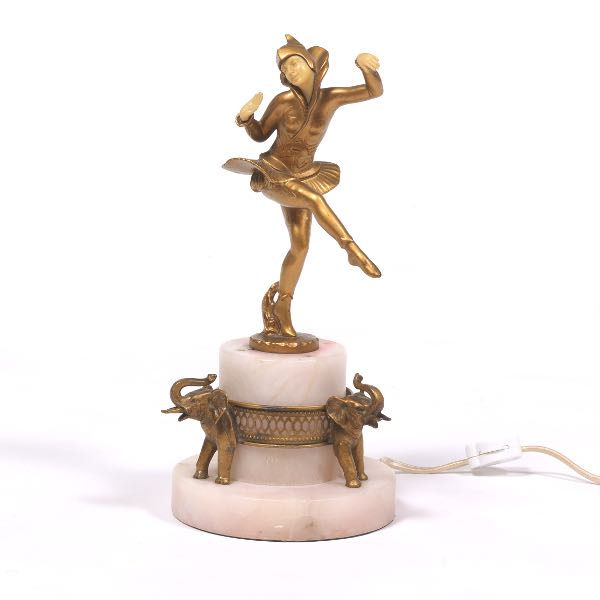 Appraisal: HARLEQUIN BOUDOIR LAMP Art Deco figural harlequin lamp pink base