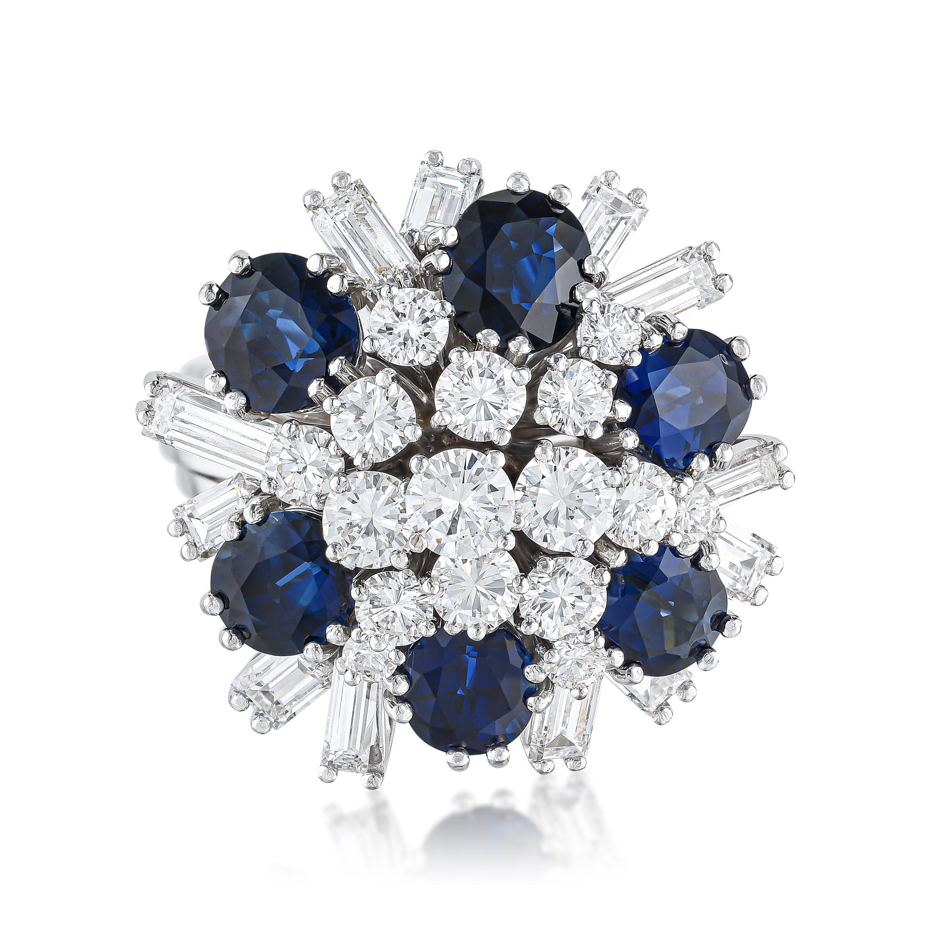 Appraisal: DIAMOND AND SAPPHIRE CLUSTER COCKTAIL RING METAL K white gold